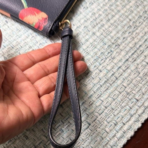 COACH Navy Floral Leather Wristlet with Multicolor Blooms - Picture 7 of 12